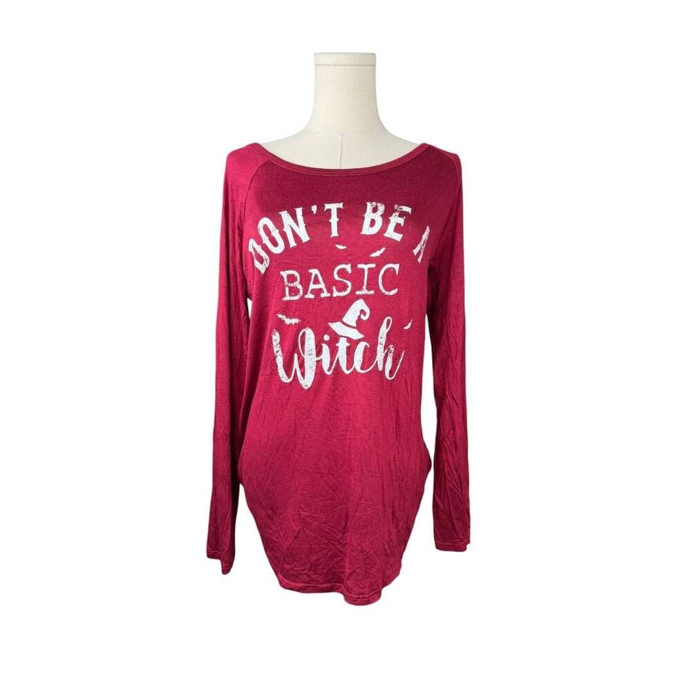 Color Bear ‘Don't Be A Basic Witch' Maroon Long Sleeve Graphic T-Shirt Size L
